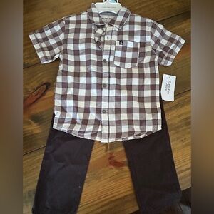Calvin Klein Kids Plaid Shirt - Brown and White and Brown Pants